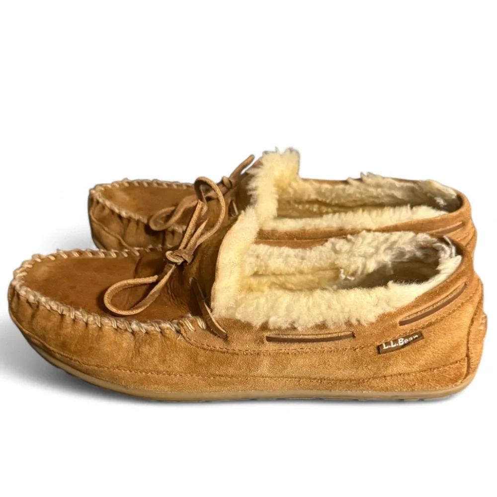LL Bean Wicked Good Moc Slippers Mens 11 M Lamb Shearling Lined Used Shoes